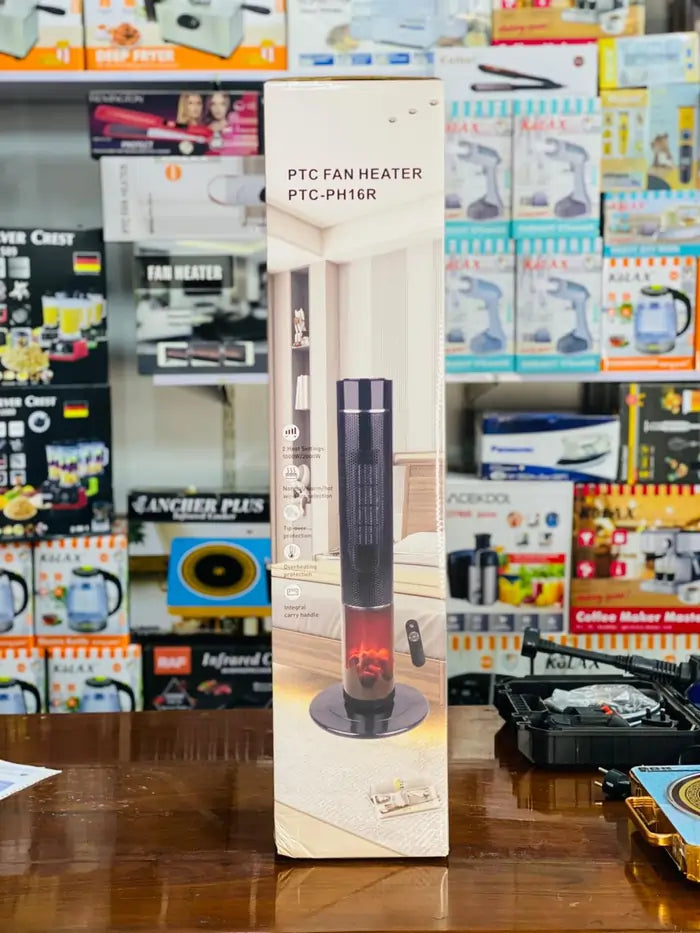 PTC Tower Fan Heater PTC-PH16R – Fast Heating with Flame Effect